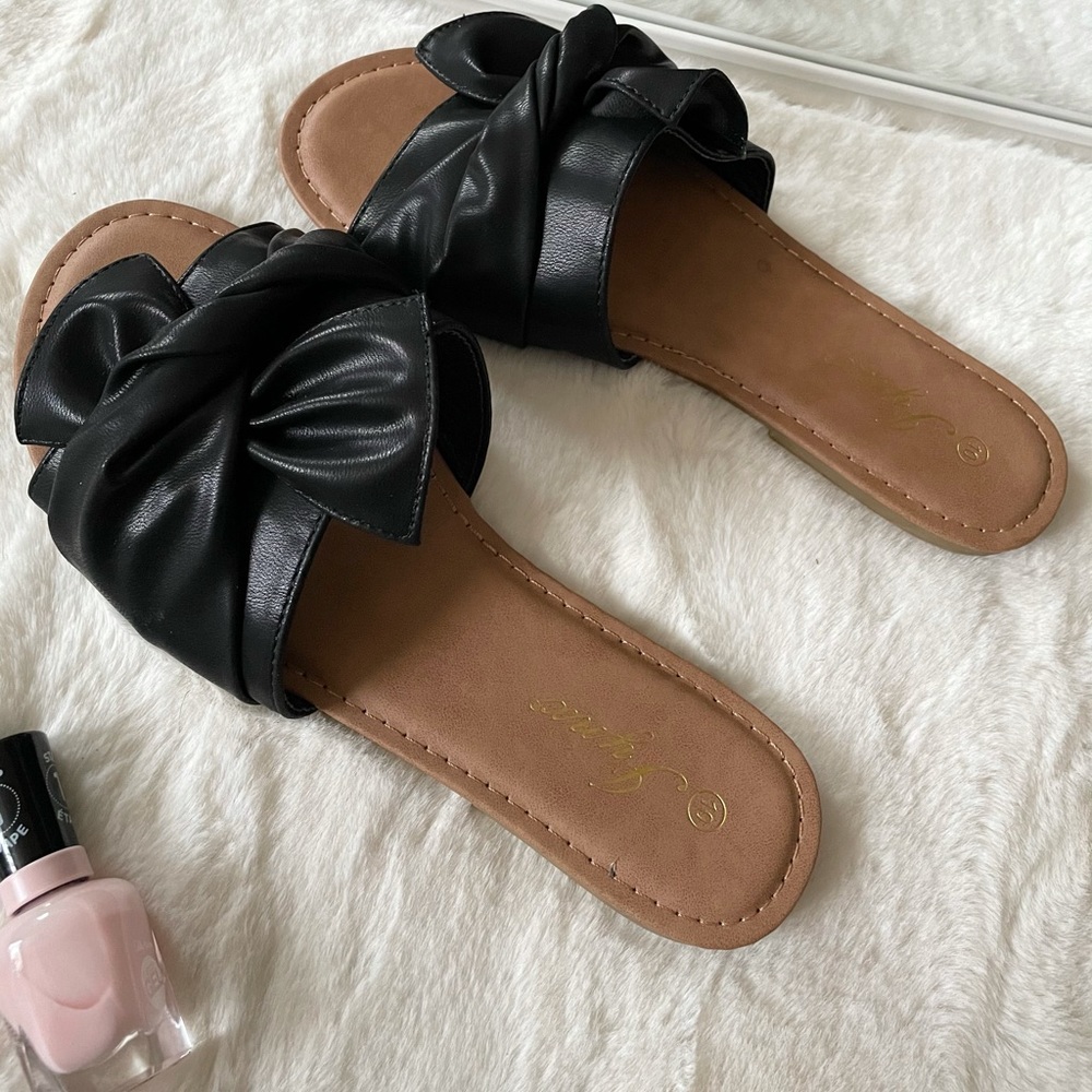 Women’s Slip On Love Knot Bow Flat Sandals Slides